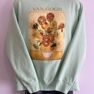 Green and Yellow Van Gogh Sweatshirt with Sunflower Graphic